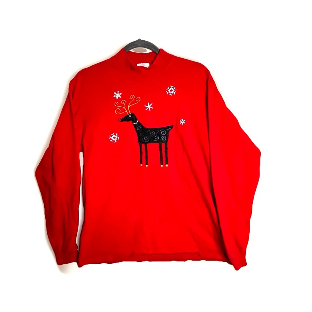 Vtg Red Reindeer Sweater